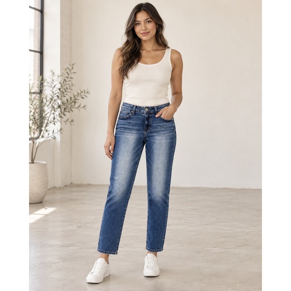 Risen Jeans Denim - Risen Women's 5/27 Mid Rise Tapered Ankle Jeans
